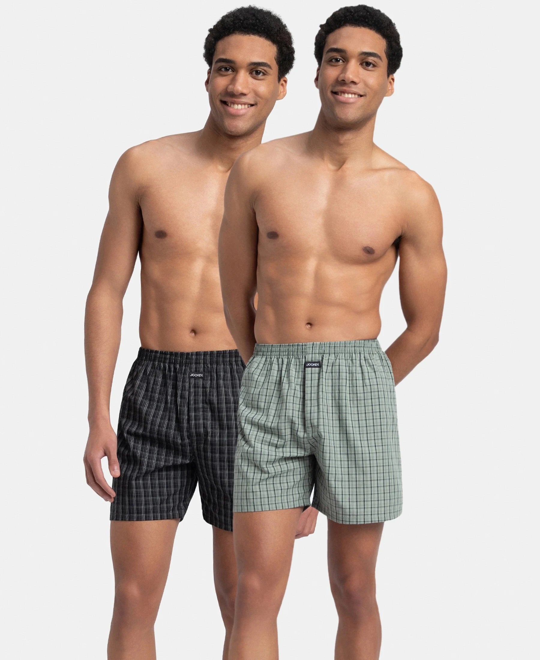 Buy Super Combed Mercerized Cotton Woven Checkered Boxer Shorts with Back Pocket Black Slate Pack of 2 1222 Jockey India