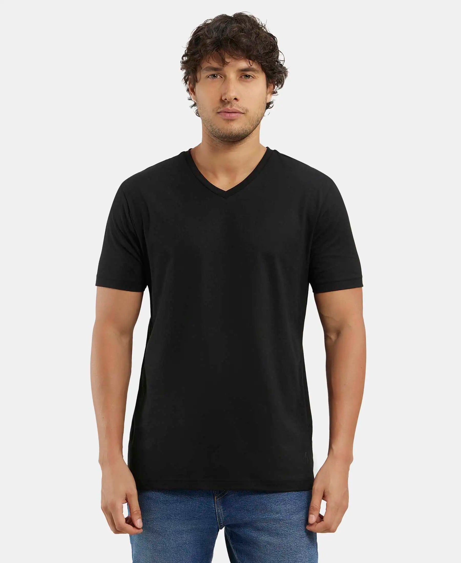 Buy Super Combed Cotton Rich Solid V Neck Half Sleeve T Shirt Black 2726 Jockey India