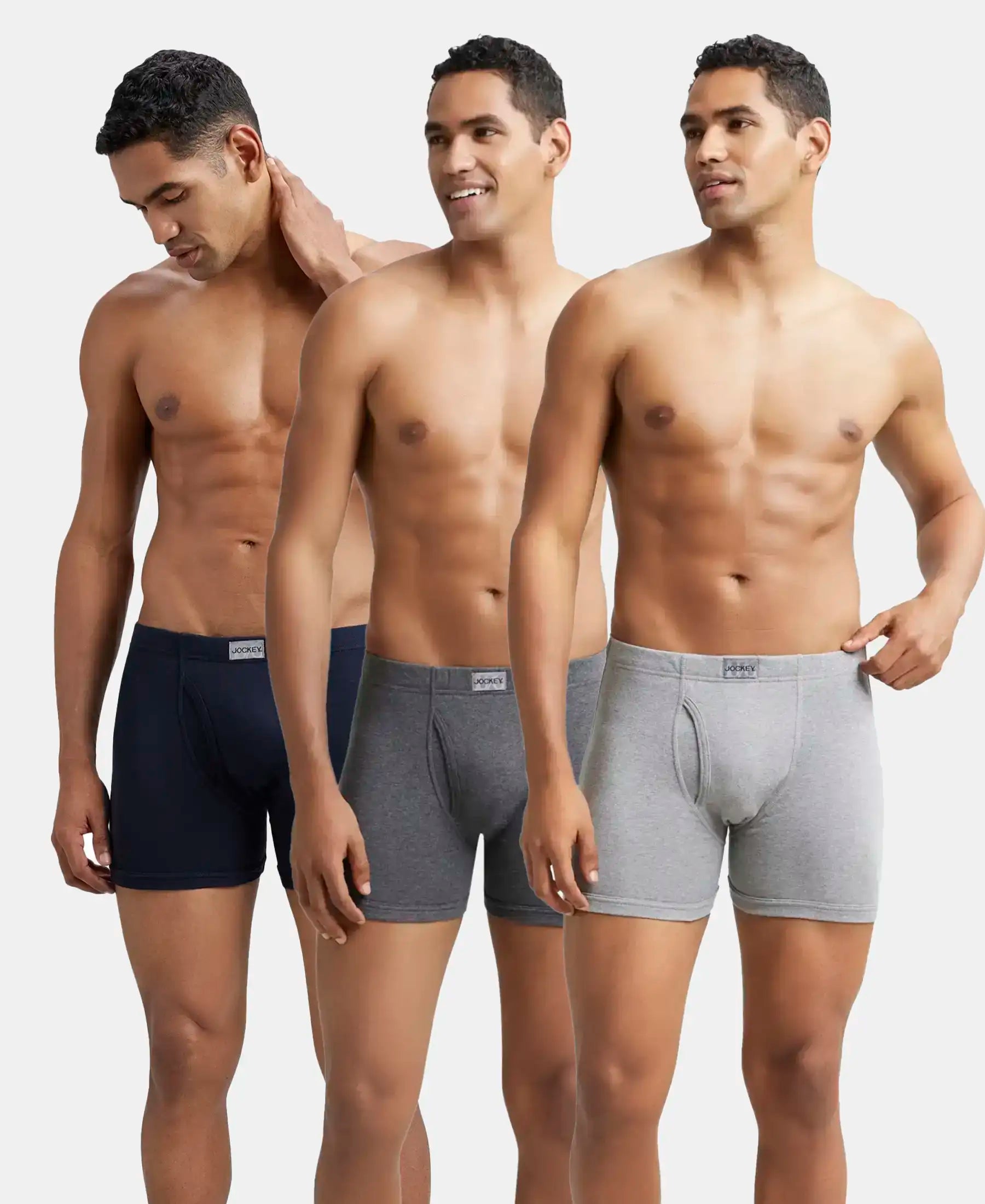Buy Super Combed Cotton Rib Solid Boxer Brief with Ultrasoft and Durable  Waistband - Navy/Charcoal Melange/Grey Melange (Pack of 3) 8008