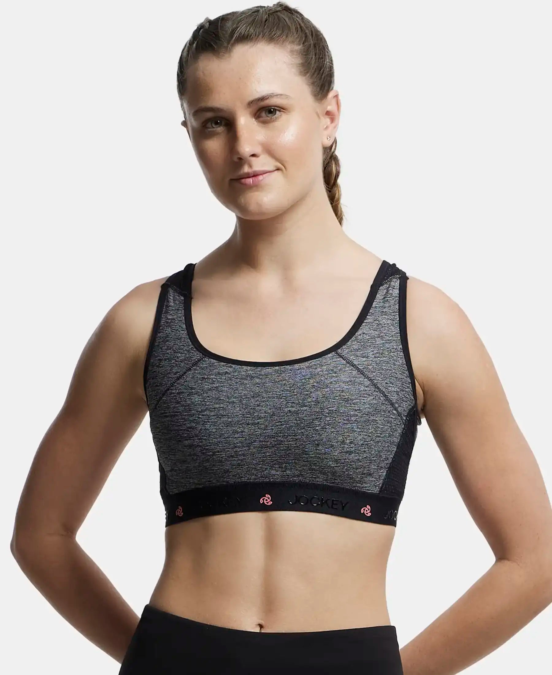 Women's Wirefree Padded Tactel Nylon Elastane Stretch Full Coverage  Optional Cross Back Styling Sports Bra with Stay Dry Treatment - Midnight  Sail