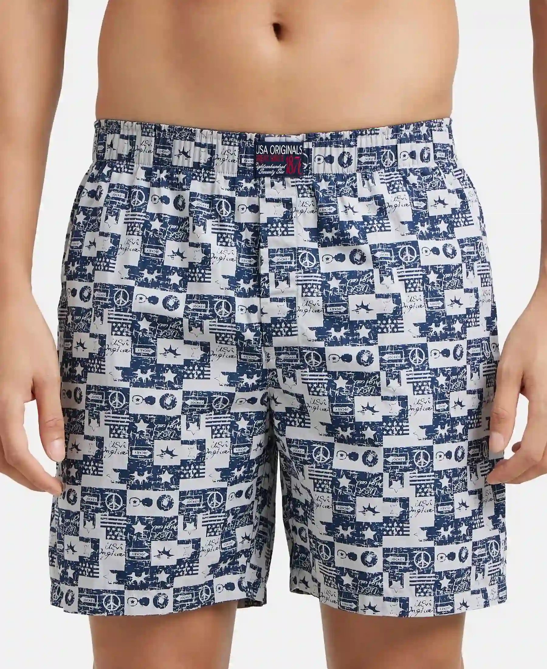 Buy Super Combed Mercerized Cotton Woven Printed Boxer Shorts with Side Pocket Nickle US57 Jockey India