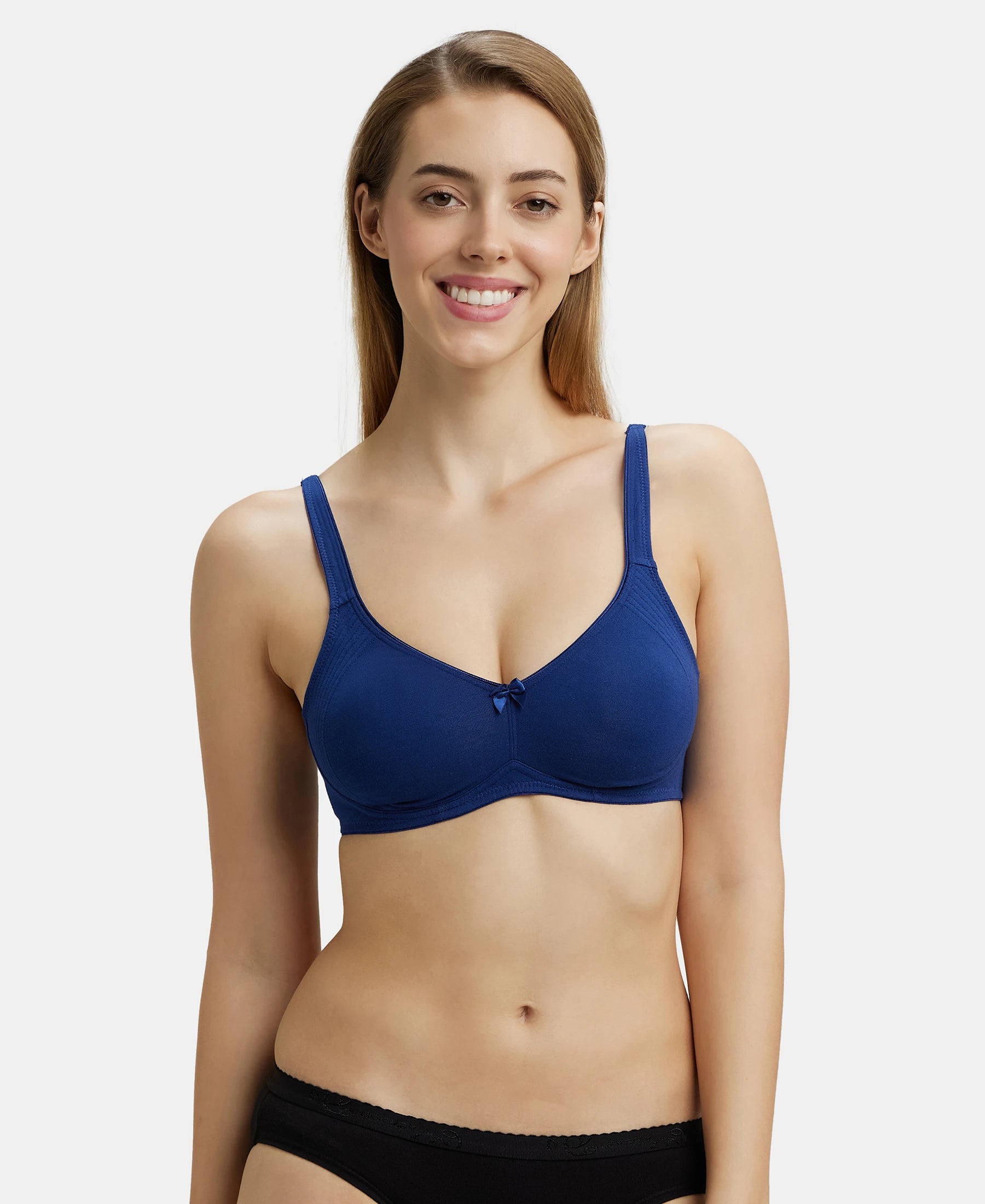 Buy Wirefree Non Padded Super Combed Cotton Elastane Full Coverage Everyday  Bra with Contoured Shaper Panel and Adjustable Straps - Blue Depth 1250