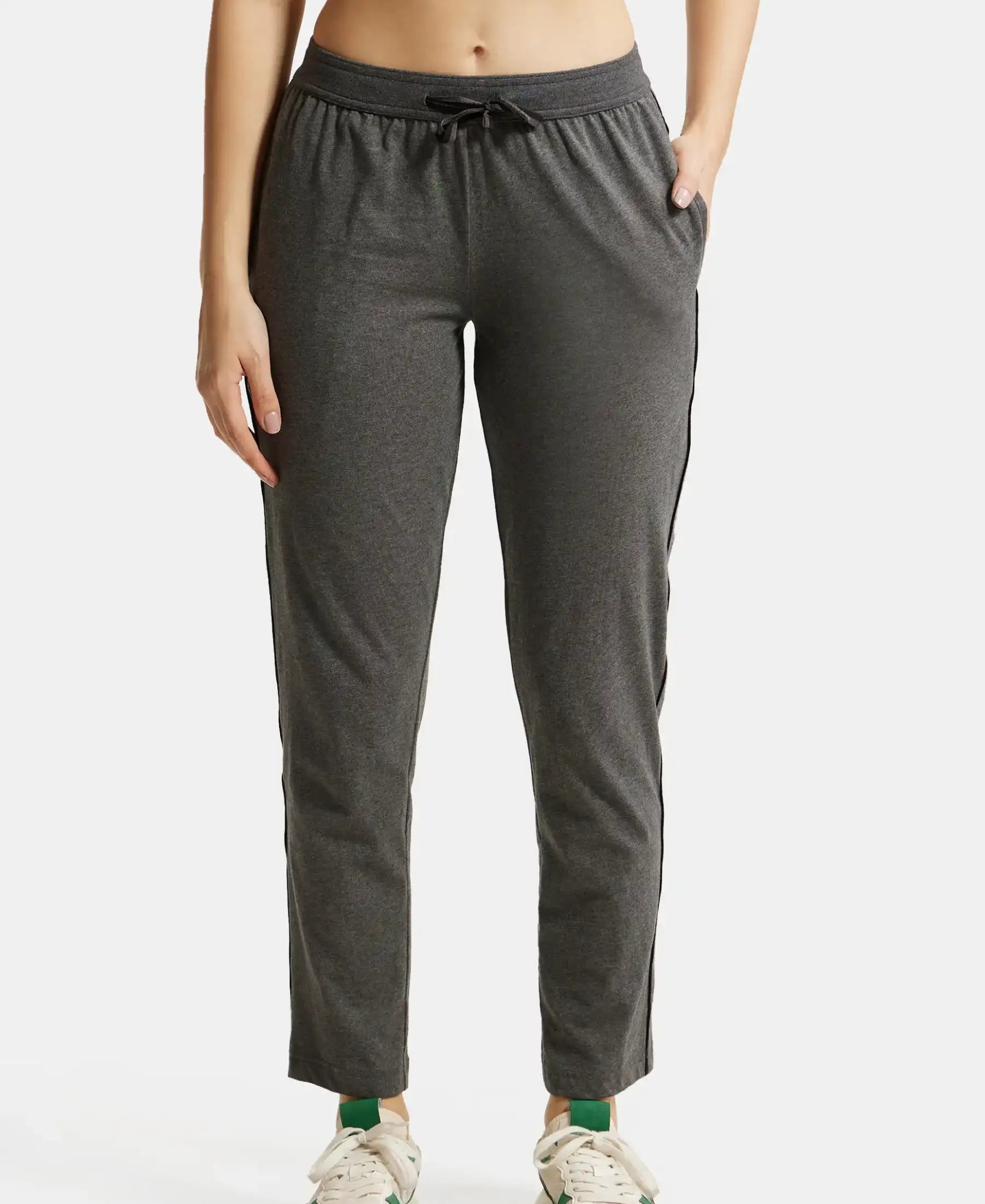 Buy Super Combed Cotton Rich Relaxed Fit Trackpants With Contrast Side  Piping and Pockets - Charcoal Melange 1305