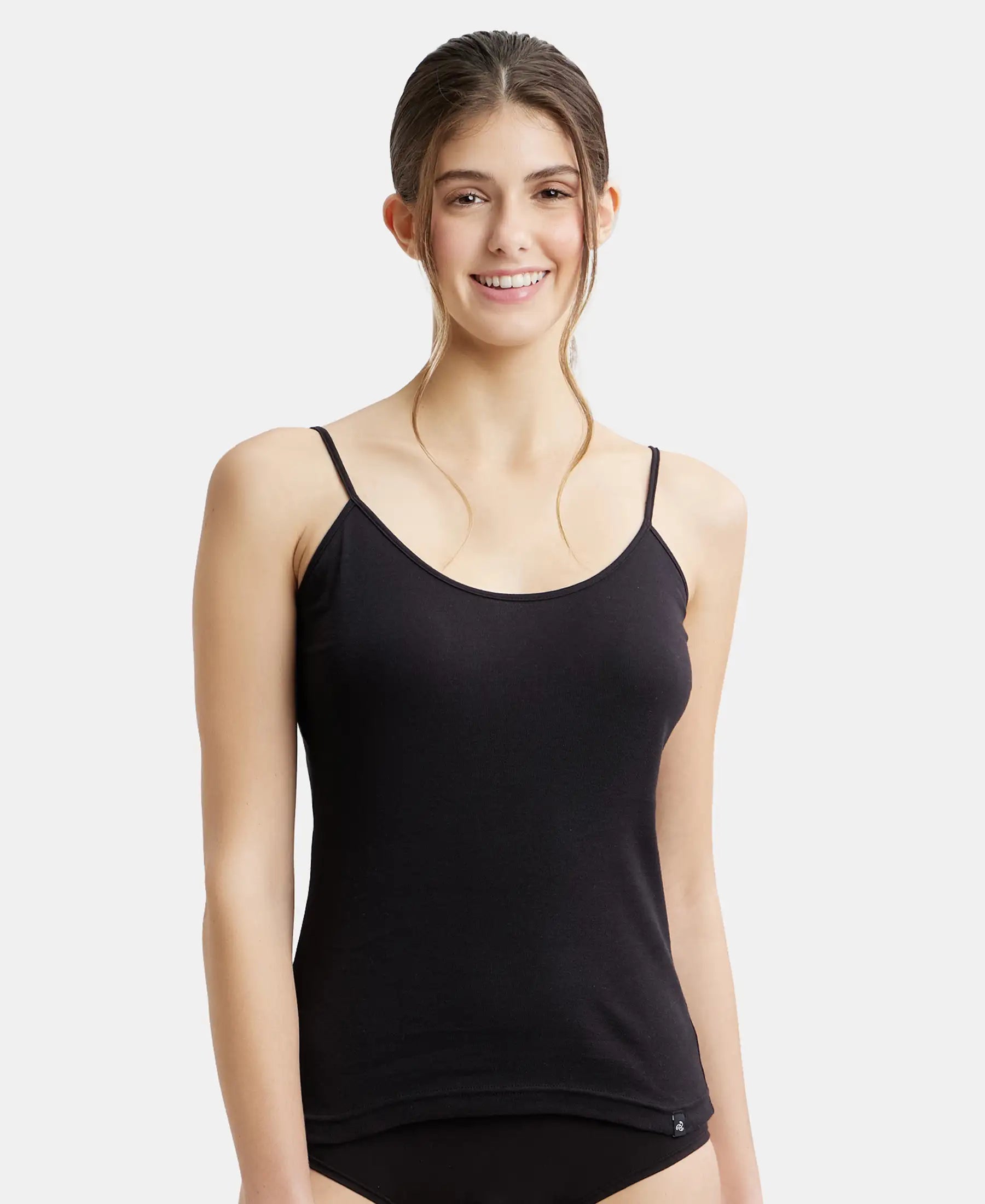 Buy Super Combed Cotton Rib Camisole with Adjustable Straps and StayFresh  Treatment - Black 1487