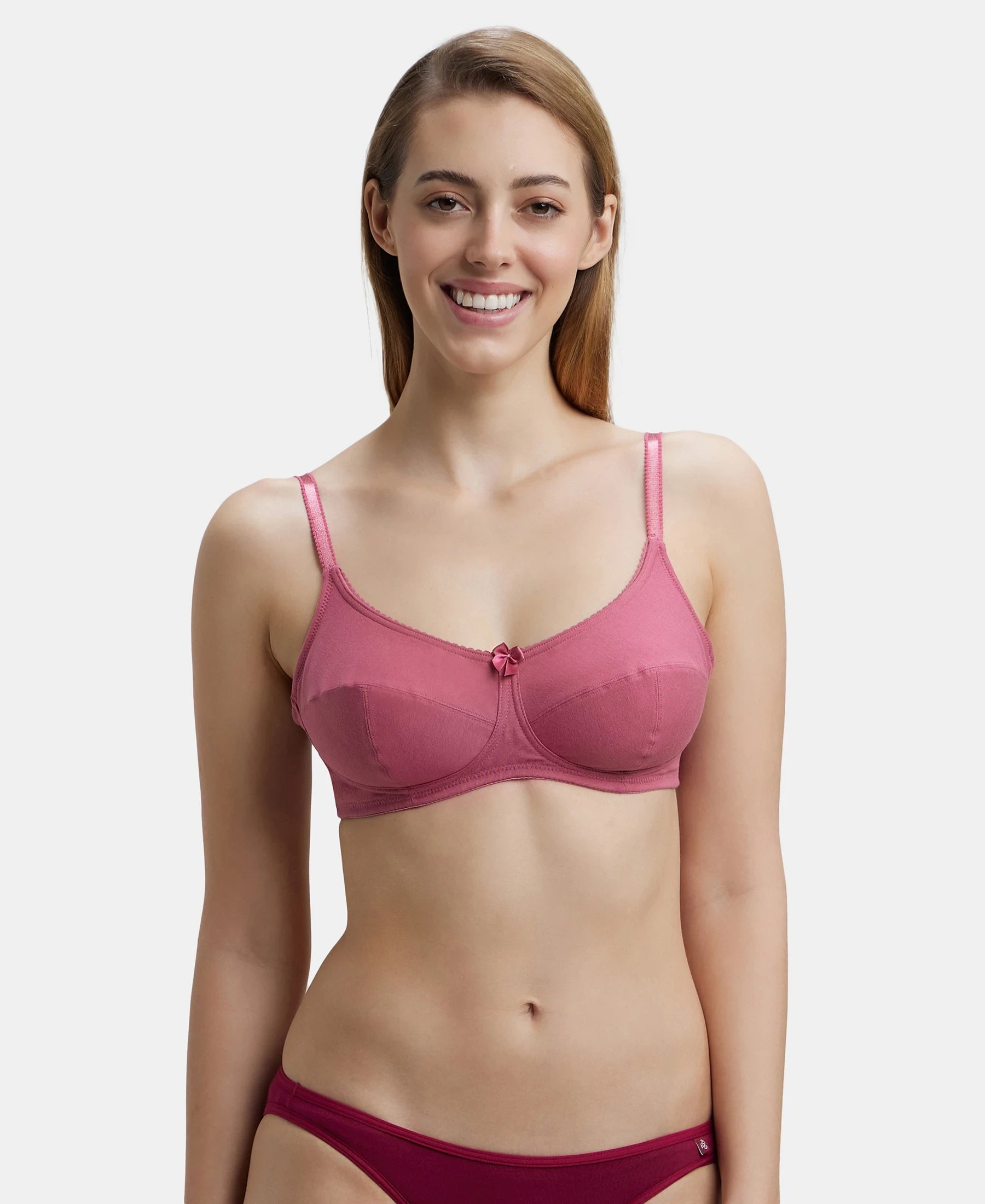 Wirefree Non Padded Super Combed Cotton Elastane Stretch Full Coverage  Everyday Bra with Soft Adjustable Straps - Rose Wine