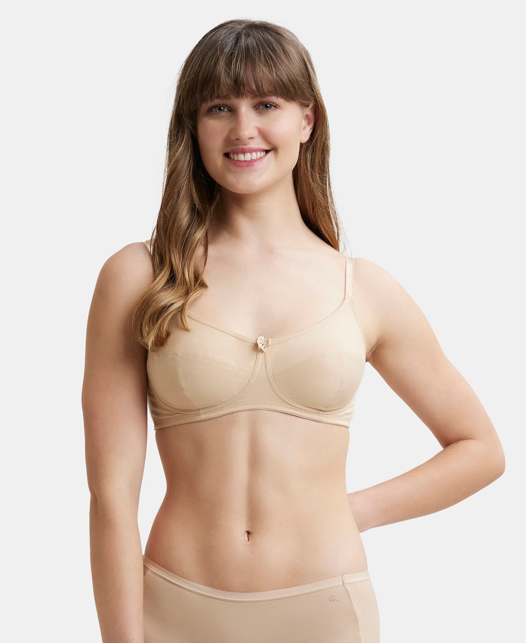 Wirefree Non Padded Super Combed Cotton Elastane Stretch Full Coverage  Everyday Bra with Soft Adjustable Straps - Skin