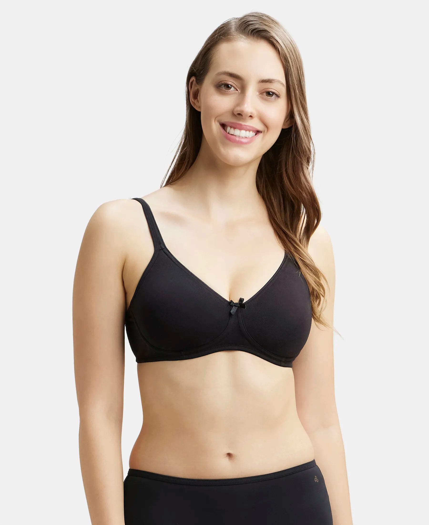 Wirefree Non Padded Super Combed Cotton Elastane Stretch Medium Coverage  Everyday Bra with Concealed Shaper Panel - Black