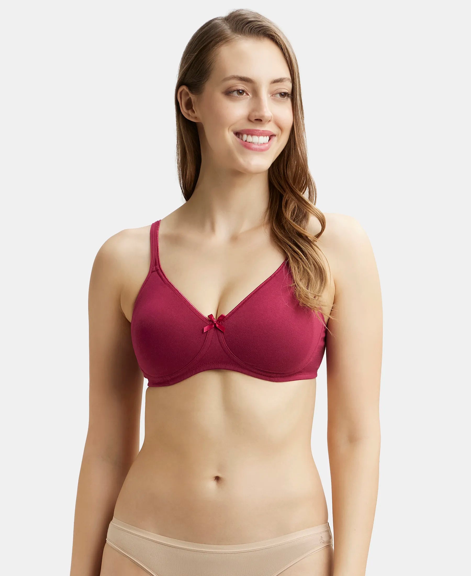 Buy Wirefree Non Padded Super Combed Cotton Elastane Medium Coverage  Everyday Bra with Concealed Shaper Panel - Beet Red 1722