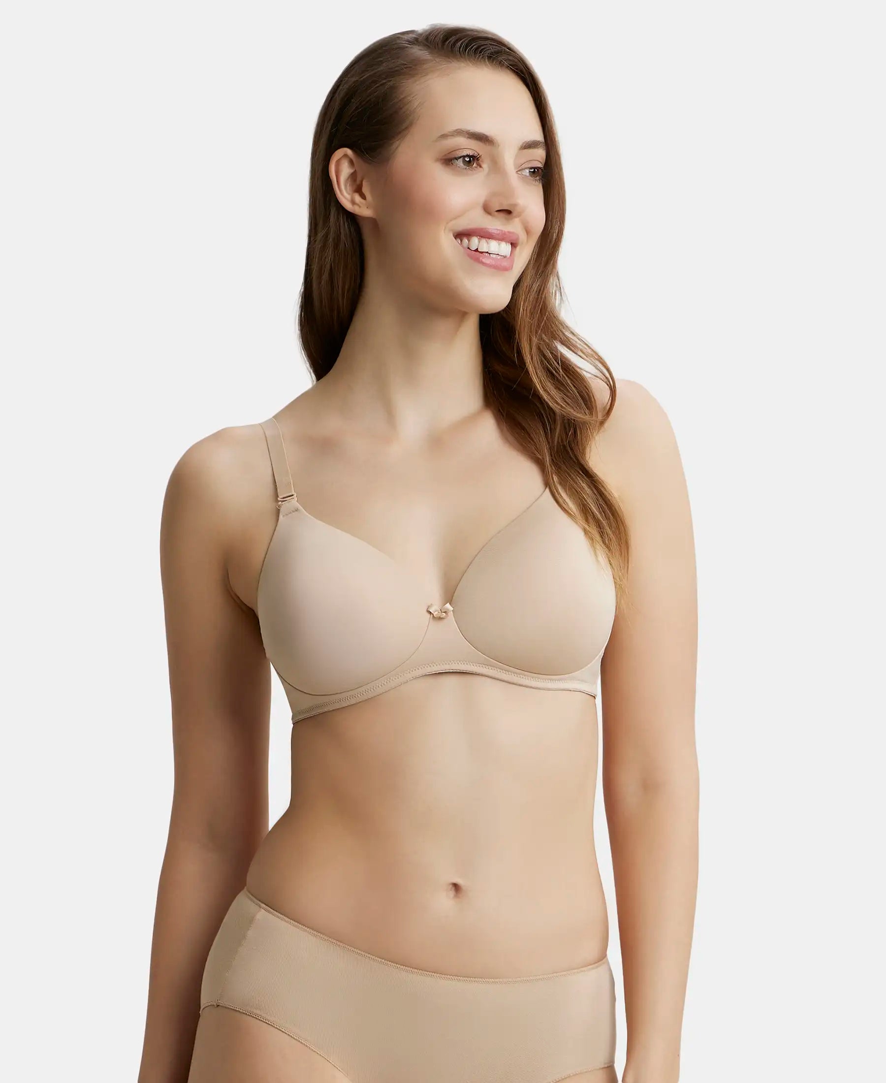 Buy Women's Under-Wired Padded Polyester Elastane Stretch Full Coverage  T-Shirt Bra with Breathable Spacer Cup and Adjustable Straps - White FE43