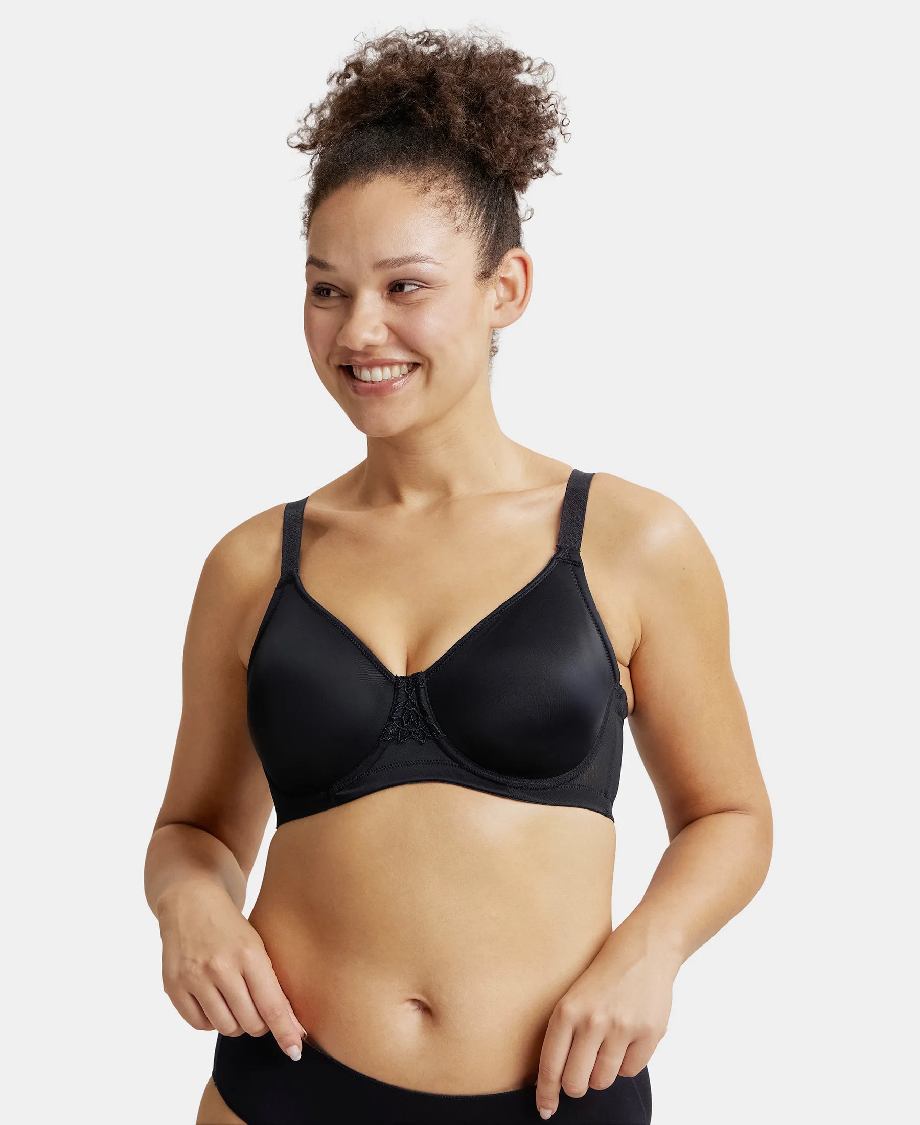 Buy Under-Wired Non-Padded Soft Touch Microfiber Elastane Full Coverage  Minimizer Bra with Broad Wings - Black 1855