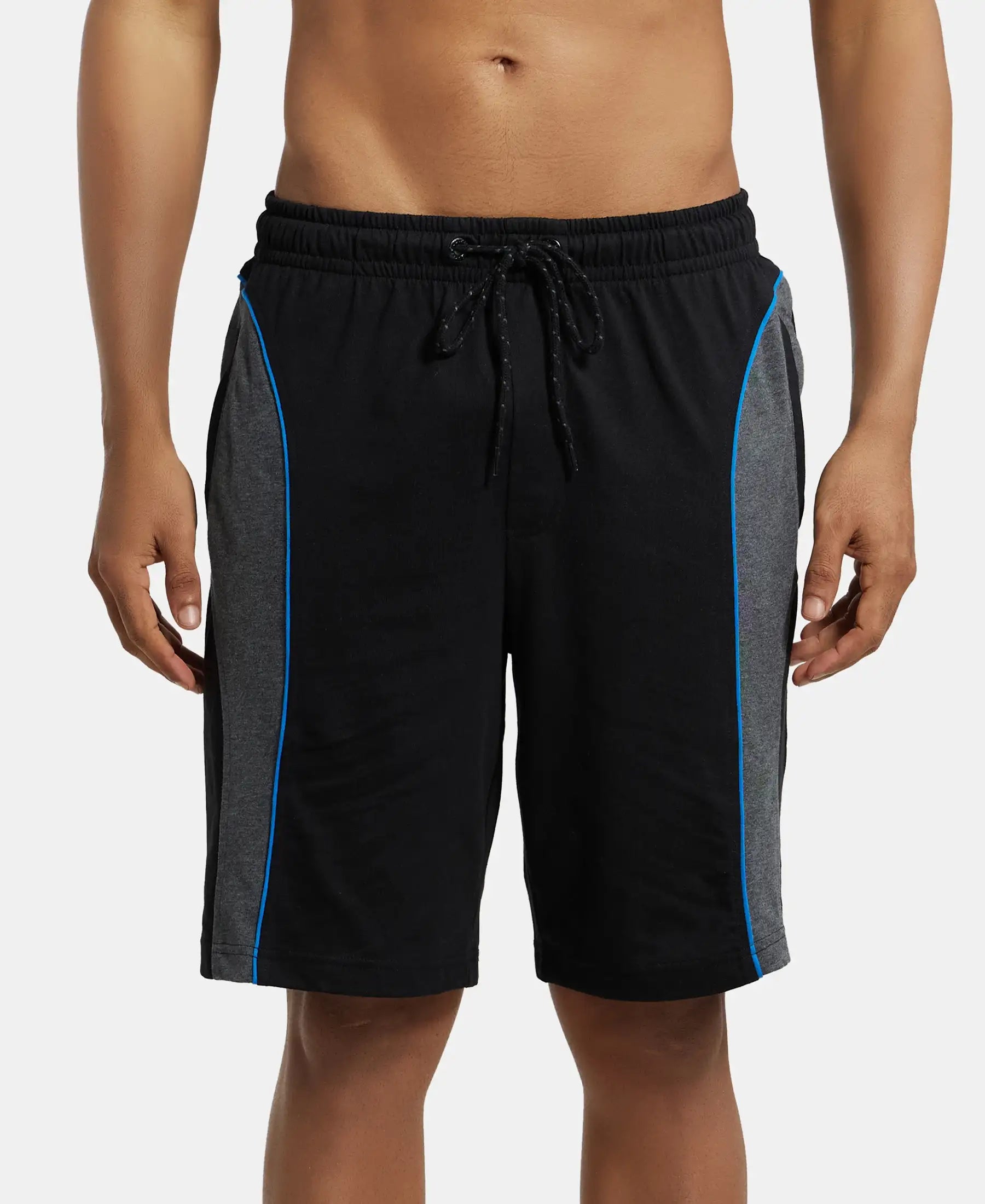 Buy Super Combed Cotton Rich Straight Fit Shorts with Side Pockets - Black  & Charcoal Melange 9411