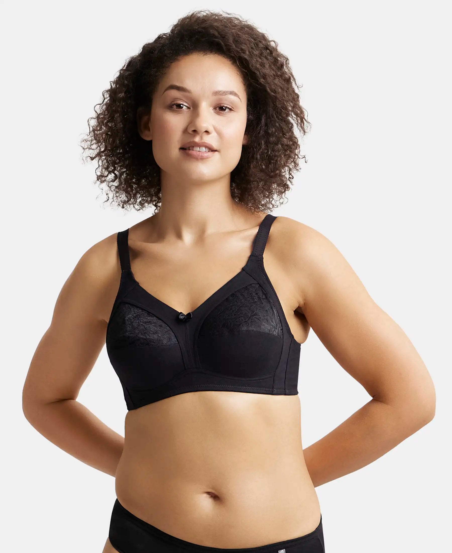 Buy Wirefree Non Padded Super Combed Cotton Elastane Full Coverage Plus  Size Bra with Lace Styling - Black ES14