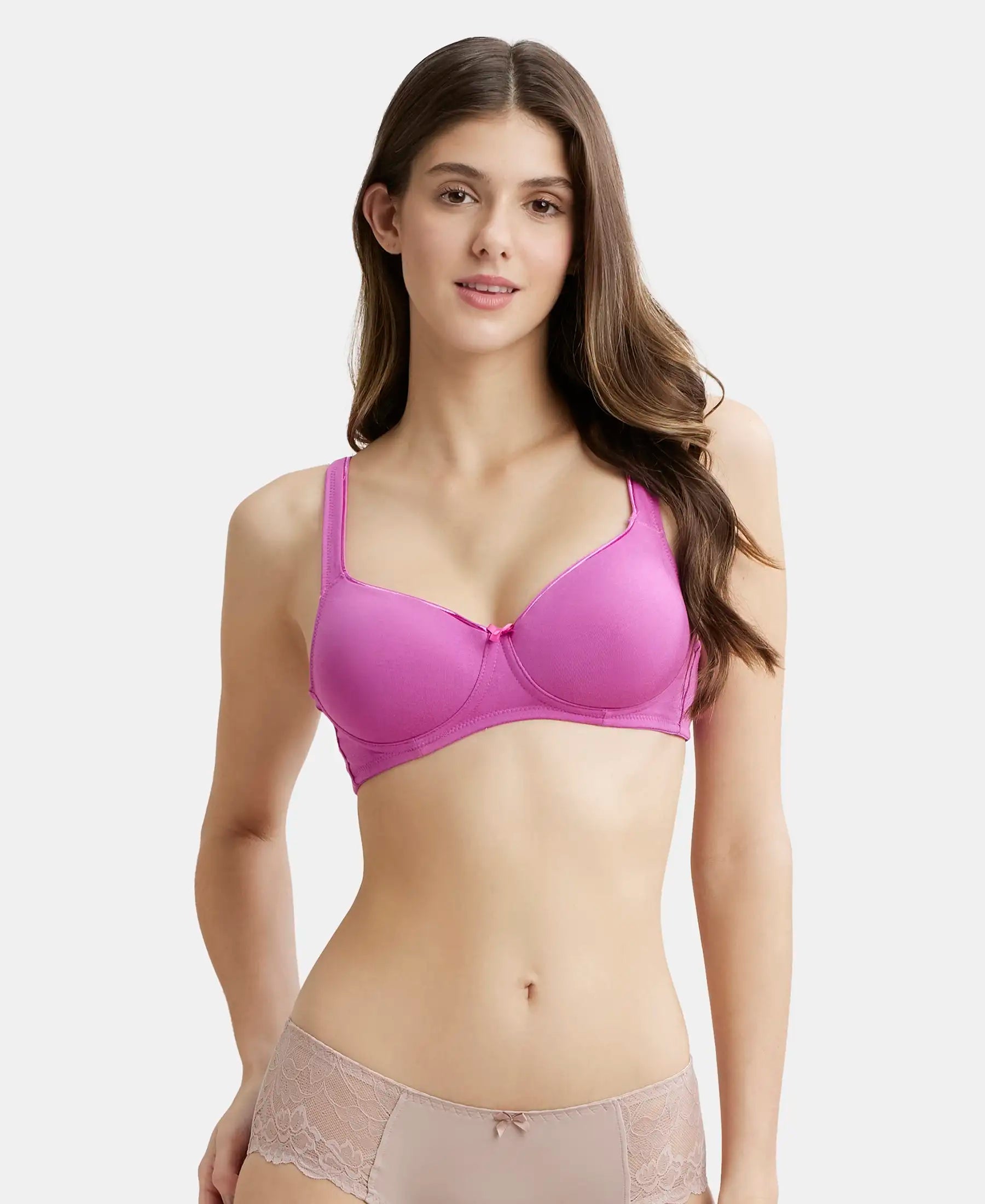 Buy Wirefree Padded Super Combed Cotton Elastane Full Coverage T-Shirt Bra  with Broad Fabric Straps - Lavender Scent FE35