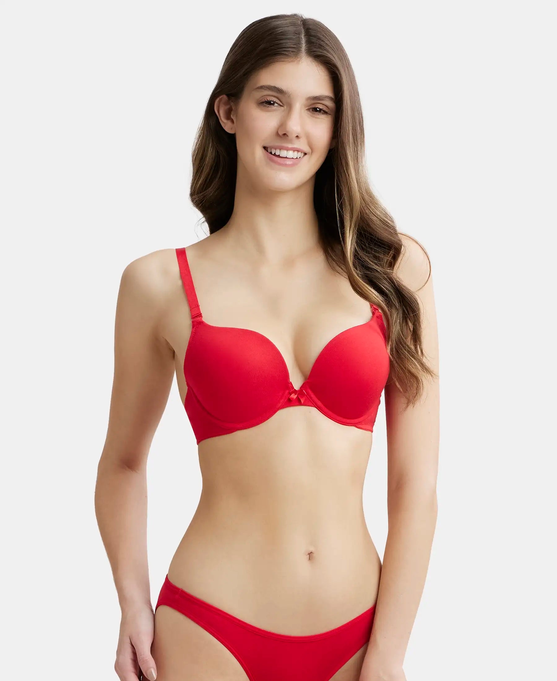 Buy Wired Padded Super Combed Cotton Elastane Medium Coverage Pushup Bra  with Plunge Neck - Sangria Red FE53