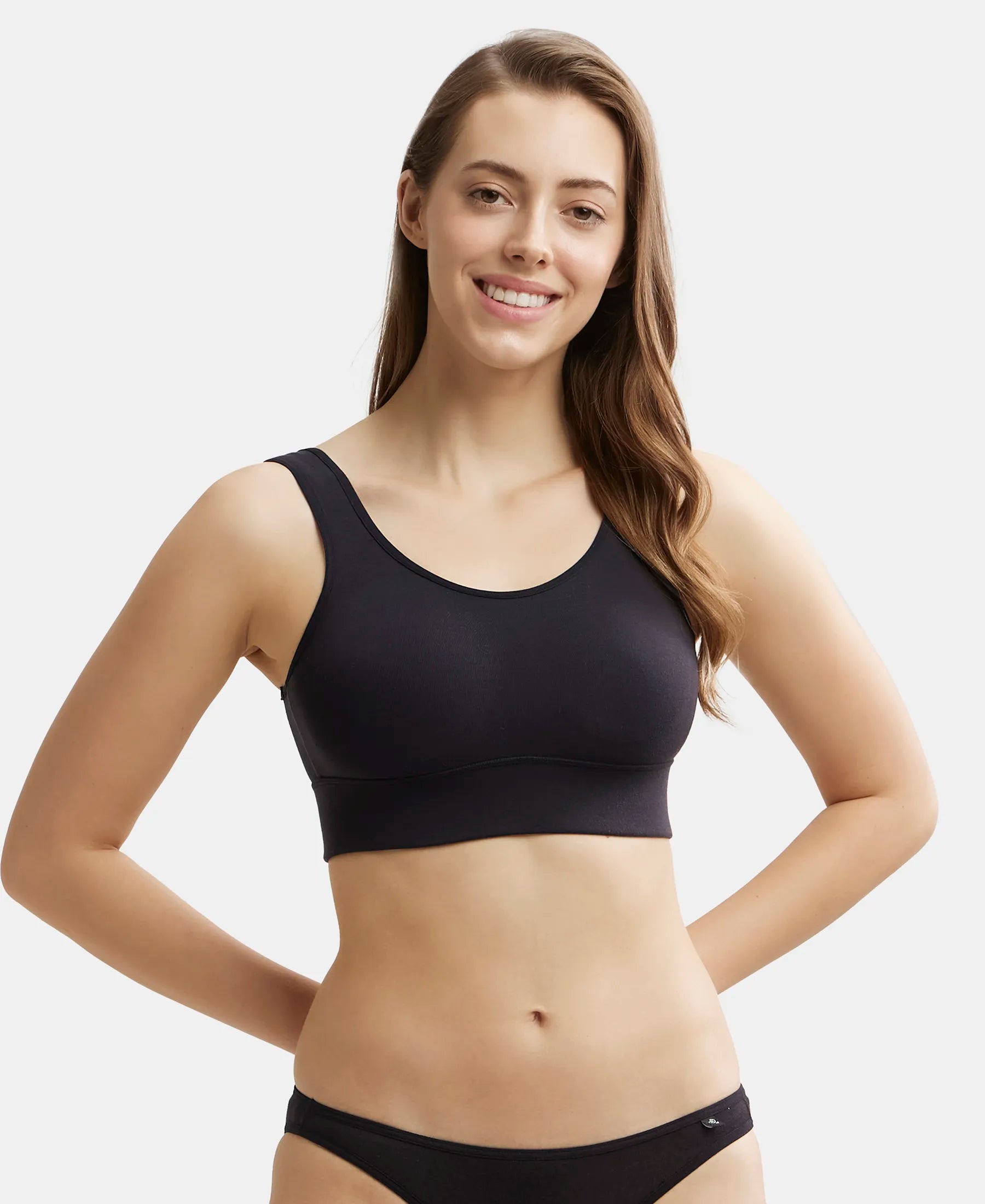 Buy Wirefree Padded Tencel Lyocell Elastane Full Coverage Lounge Bra with  Stay Fresh Properties and Removable Pads - Black JW12