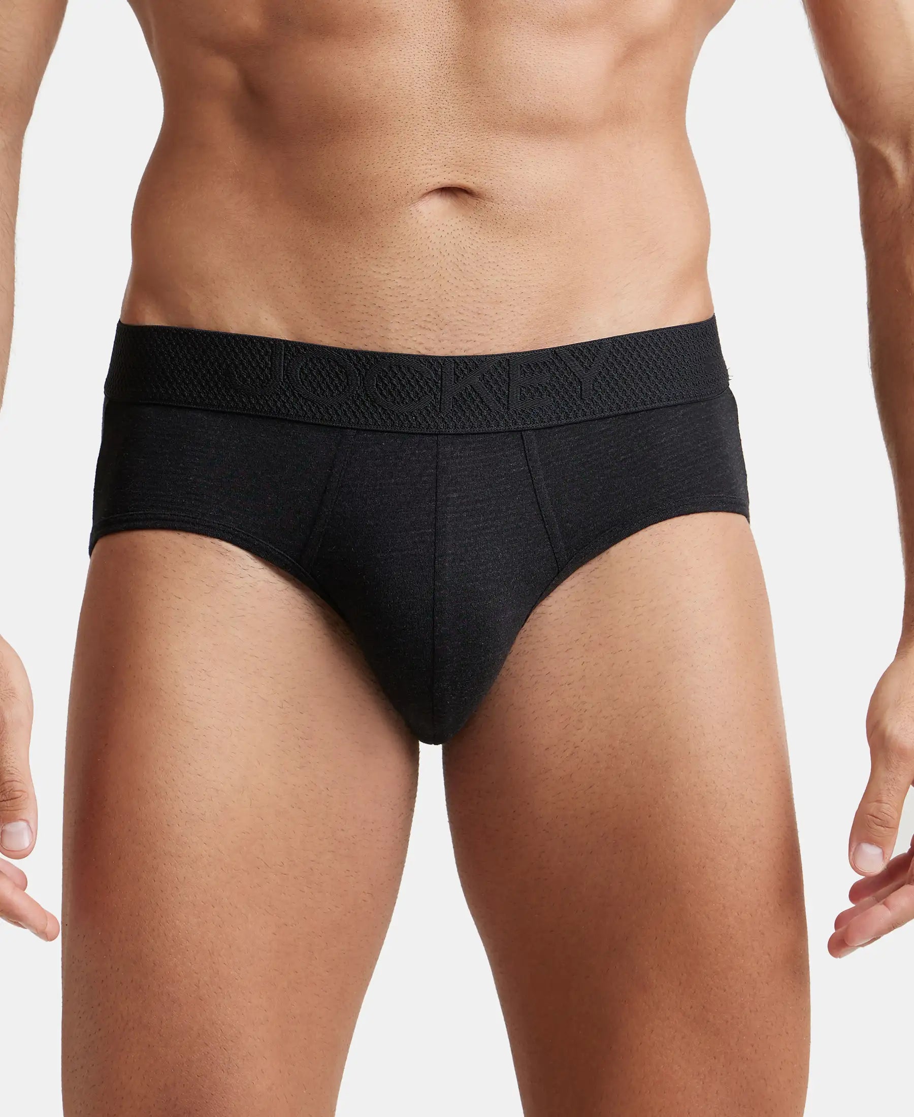 Bamboo Cotton Elastane Stretch Breathable Mesh Brief with StayDry Treatment  - Black Melange