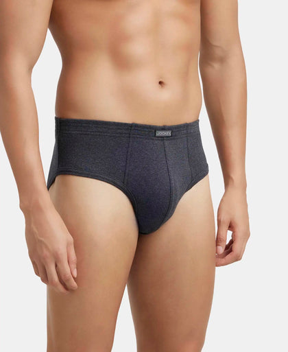 Super Combed Cotton Rib Solid Brief with StayFresh Treatment - Black Melange-2