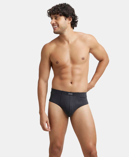 Super Combed Cotton Rib Solid Brief with StayFresh Treatment - Black Melange-5