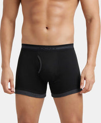 Super Combed Cotton Rib Solid Boxer Brief with StayFresh Treatment - Black & Black Melange-1