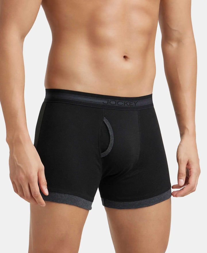 Super Combed Cotton Rib Solid Boxer Brief with StayFresh Treatment - Black & Black Melange-2