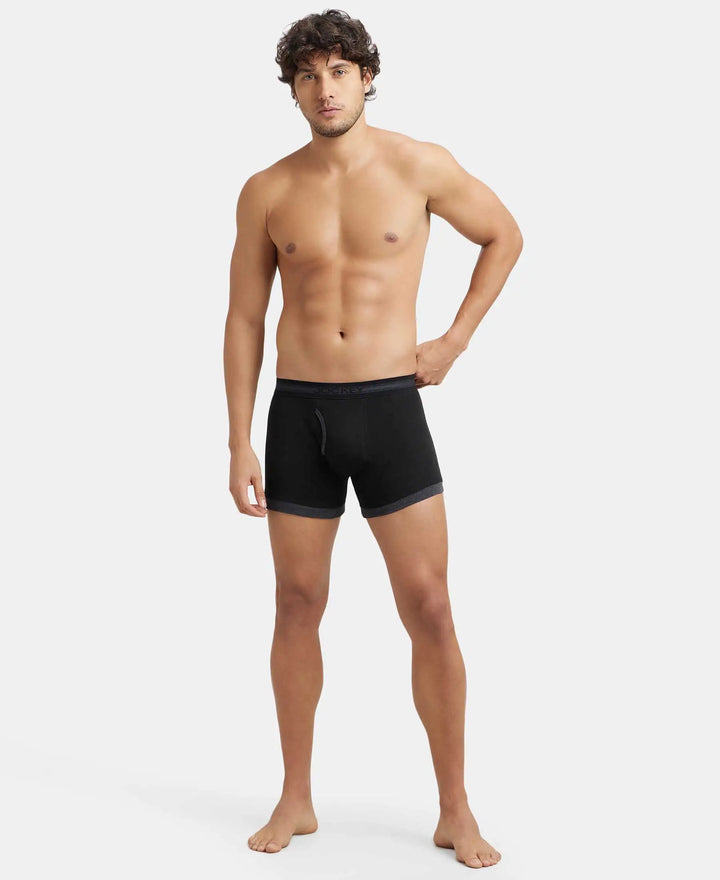 Super Combed Cotton Rib Solid Boxer Brief with StayFresh Treatment - Black & Black Melange-4