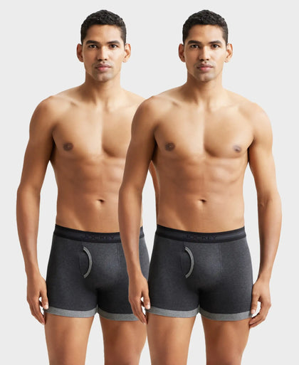 Super Combed Cotton Rib Solid Boxer Brief with StayFresh Treatment - Mid Grey & Charcoal (Pack of 2)