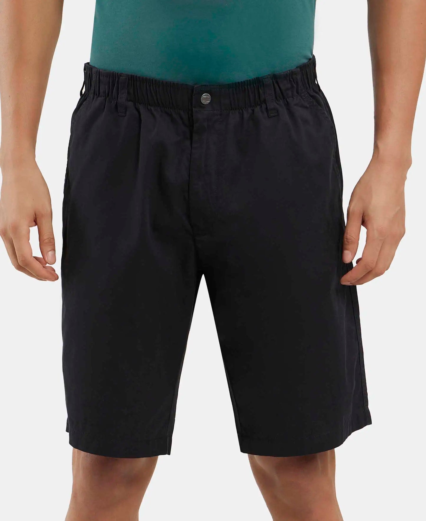 Super Combed Mercerised Cotton Woven Straight Fit Shorts with Side Pockets - Black-1