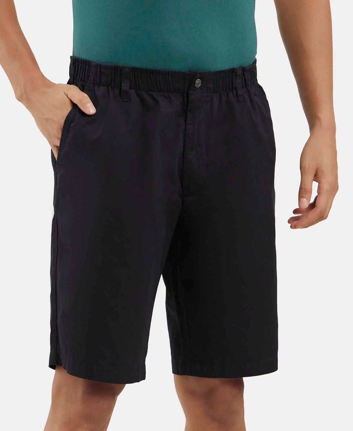 Super Combed Mercerised Cotton Woven Straight Fit Shorts with Side Pockets - Black-2