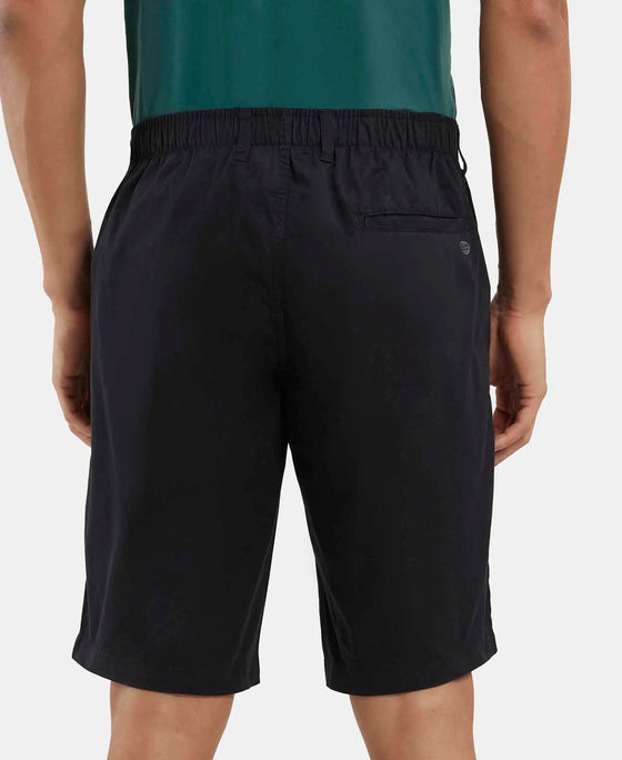 Super Combed Mercerised Cotton Woven Straight Fit Shorts with Side Pockets - Black-3