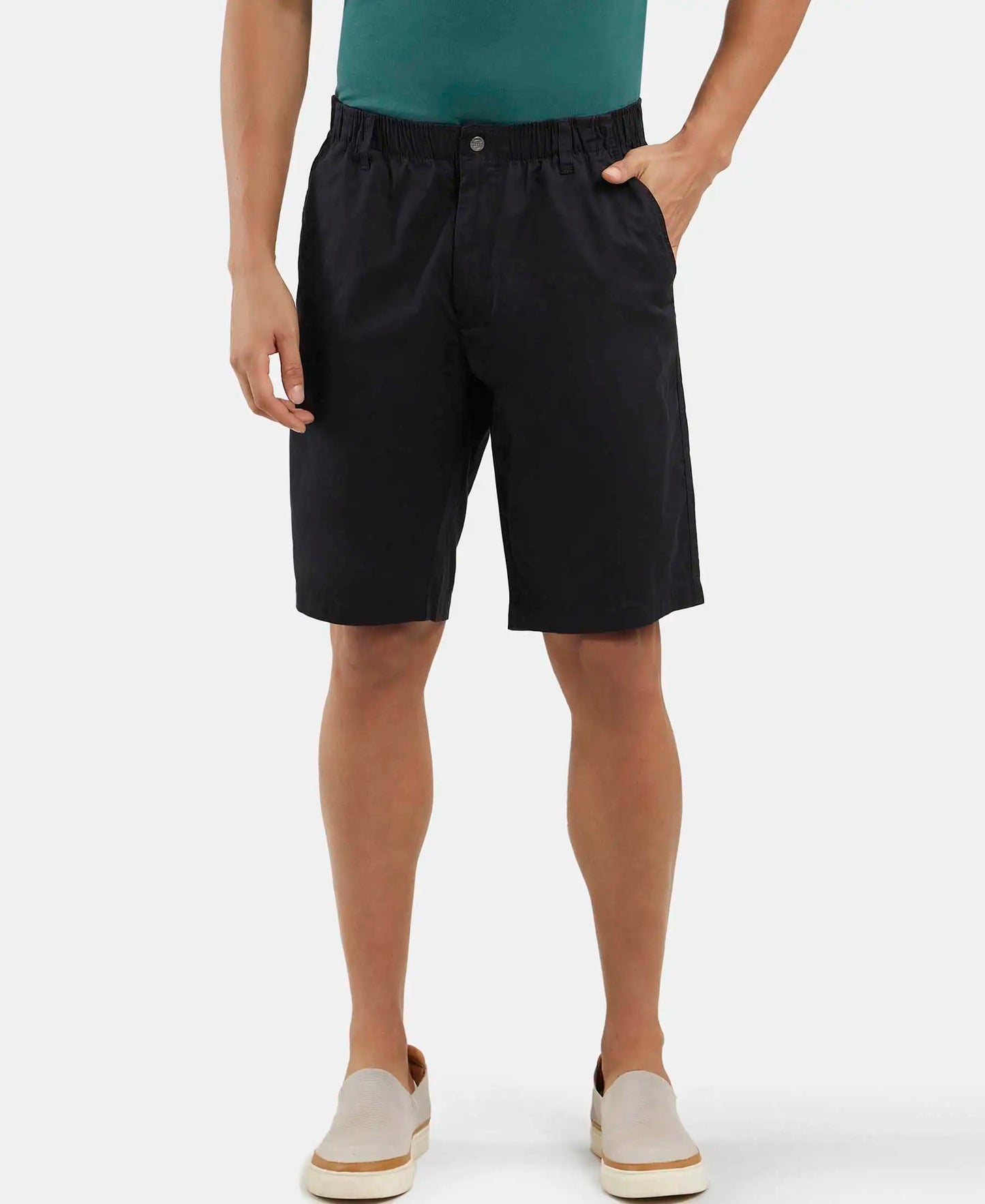 Super Combed Mercerised Cotton Woven Straight Fit Shorts with Side Pockets - Black-5