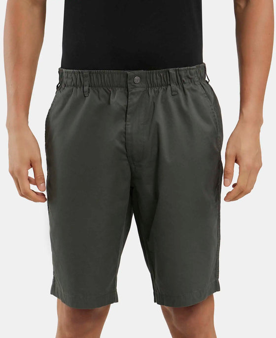 Super Combed Mercerised Cotton Woven Straight Fit Shorts with Side Pockets - Forest Green-1