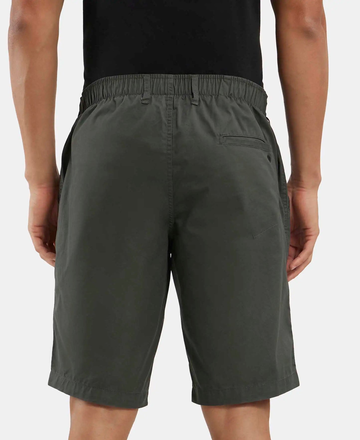 Super Combed Mercerised Cotton Woven Straight Fit Shorts with Side Pockets - Forest Green-3