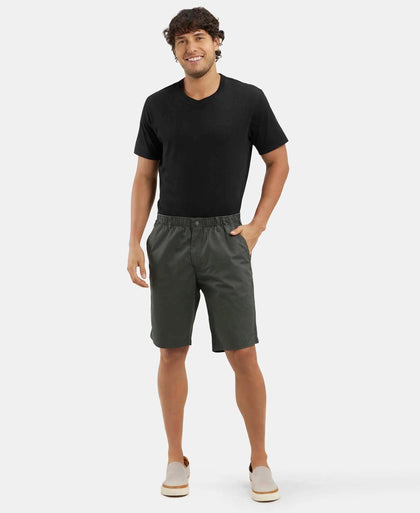 Super Combed Mercerised Cotton Woven Straight Fit Shorts with Side Pockets - Forest Green-4