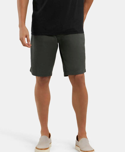 Super Combed Mercerised Cotton Woven Straight Fit Shorts with Side Pockets - Forest Green-5