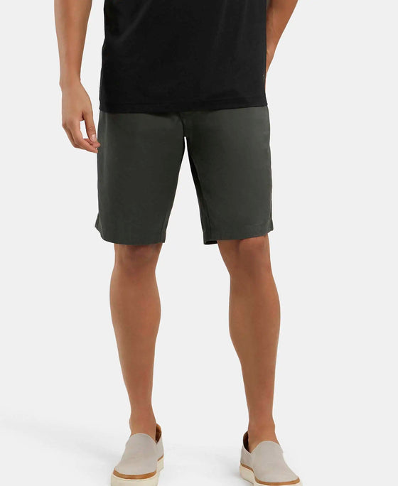 Super Combed Mercerised Cotton Woven Straight Fit Shorts with Side Pockets - Forest Green-5