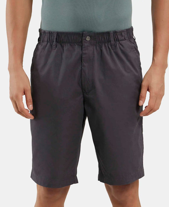 Super Combed Mercerised Cotton Woven Straight Fit Shorts with Side Pockets - Graphite-1