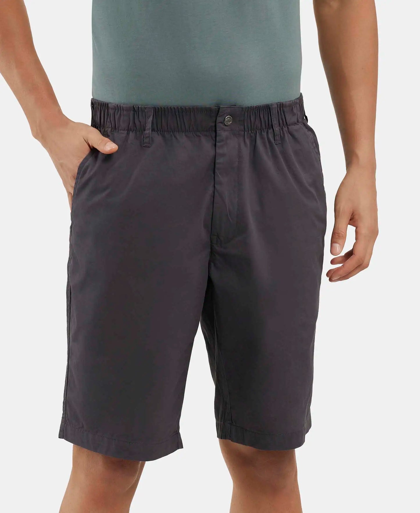 Super Combed Mercerised Cotton Woven Straight Fit Shorts with Side Pockets - Graphite-2