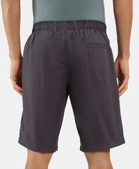 Super Combed Mercerised Cotton Woven Straight Fit Shorts with Side Pockets - Graphite-3