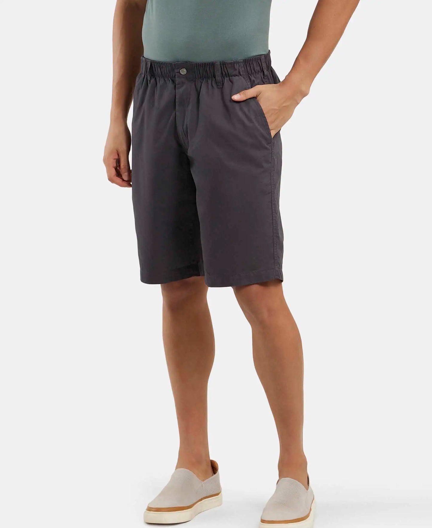 Super Combed Mercerised Cotton Woven Straight Fit Shorts with Side Pockets - Graphite-5