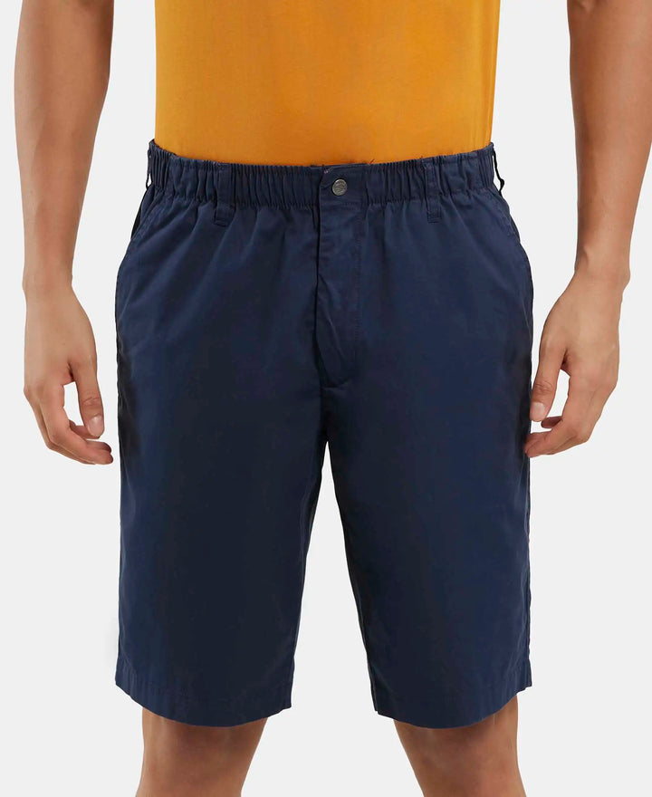 Super Combed Mercerised Cotton Woven Straight Fit Shorts with Side Pockets - Navy-1