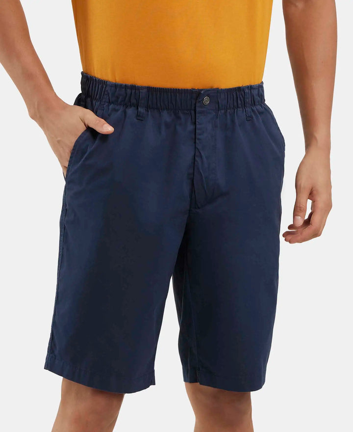 Super Combed Mercerised Cotton Woven Straight Fit Shorts with Side Pockets - Navy-2