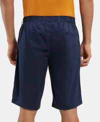 Super Combed Mercerised Cotton Woven Straight Fit Shorts with Side Pockets - Navy-3