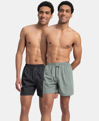 Super Combed Mercerized Cotton Woven Checkered Boxer Shorts with Back Pocket - Black & Slate (Pack of 2)