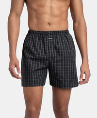 Super Combed Mercerized Cotton Woven Checkered Boxer Shorts with Back Pocket - Black & Slate (Pack of 2)