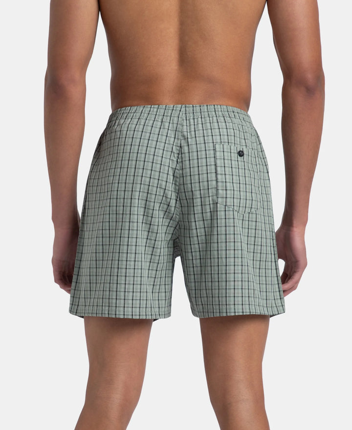 Super Combed Mercerized Cotton Woven Checkered Boxer Shorts with Back Pocket - Black & Slate (Pack of 2)