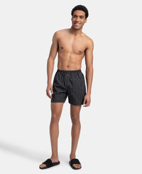 Super Combed Mercerized Cotton Woven Checkered Boxer Shorts with Back Pocket - Black & Slate (Pack of 2)