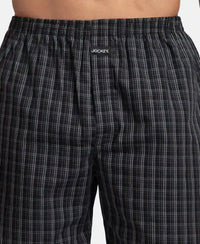 Super Combed Mercerized Cotton Woven Checkered Boxer Shorts with Back Pocket - Black & Slate (Pack of 2)