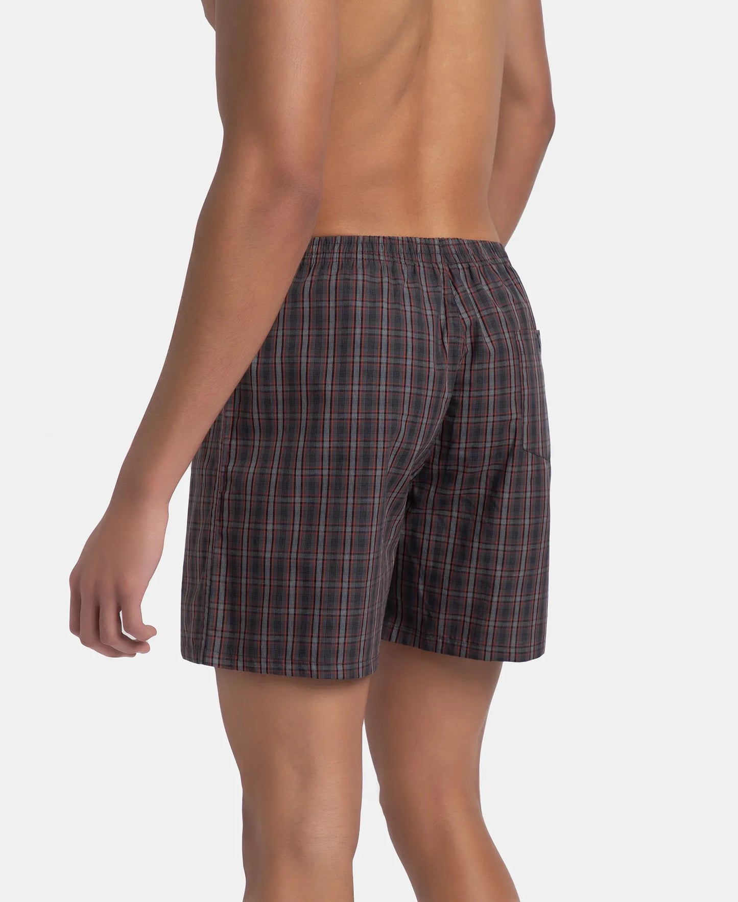 Super Combed Mercerized Cotton Woven Checkered Boxer Shorts with Back Pocket - Grey & Black (Pack of 2)