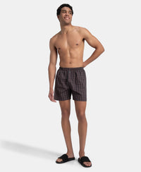 Super Combed Mercerized Cotton Woven Checkered Boxer Shorts with Back Pocket - Grey & Black (Pack of 2)