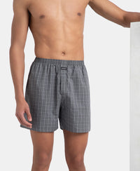 Super Combed Mercerized Cotton Woven Checkered Boxer Shorts with Back Pocket - Grey & Deep Olive (Pack of 2)